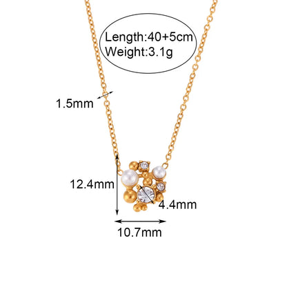 Wholesale Jewelry Elegant Flower 304 Stainless Steel Pearl Zircon 18K Gold Plated Plating Inlay Earrings Necklace