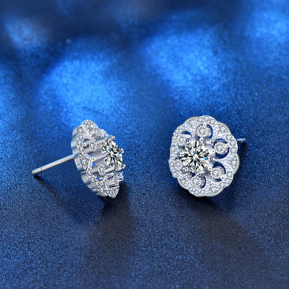 Elegant Flower Sterling Silver Gra Inlay Moissanite Ear Studs