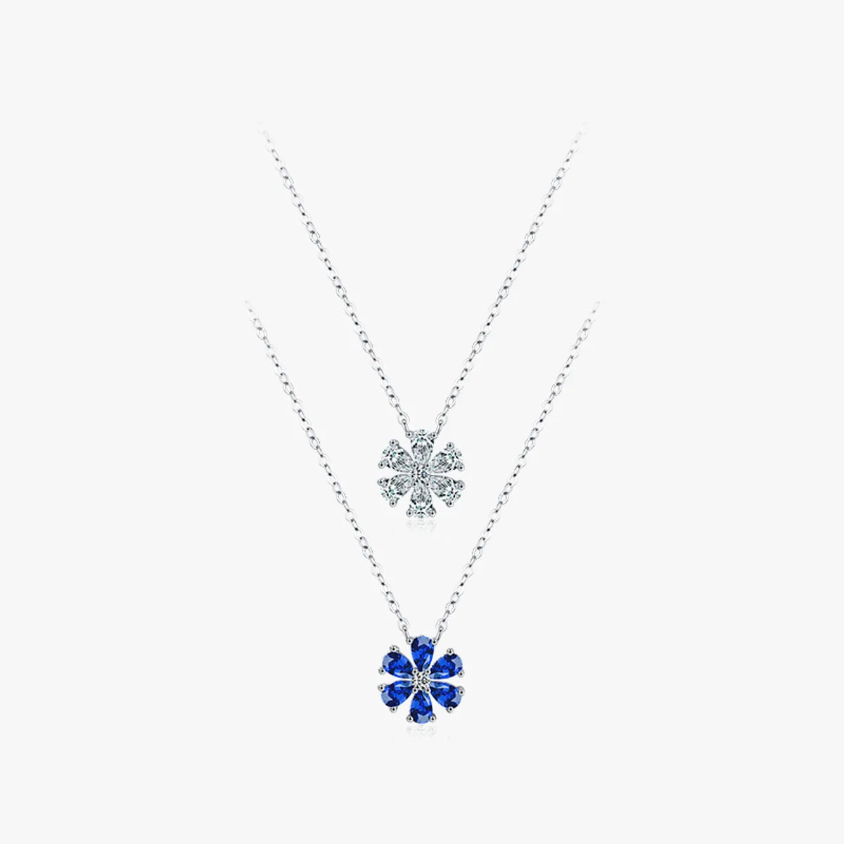 Elegant Flower Sterling Silver Plating Inlay Zircon Rhodium Plated Pendant Necklace