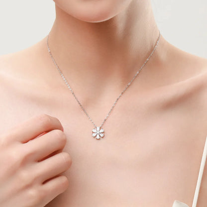 Elegant Flower Sterling Silver Plating Inlay Zircon Rhodium Plated Pendant Necklace