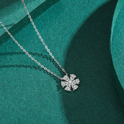 Elegant Flower Sterling Silver Plating Inlay Zircon Rhodium Plated Pendant Necklace