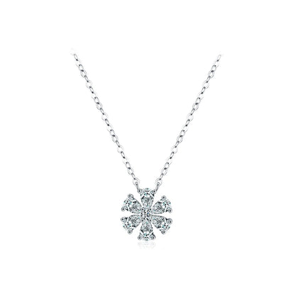 Elegant Flower Sterling Silver Plating Inlay Zircon Rhodium Plated Pendant Necklace