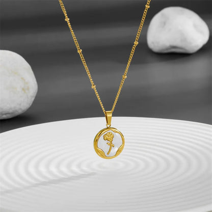 Titanium Steel 18K Gold Plated Elegant Plating Flower Acrylic Pendant Necklace