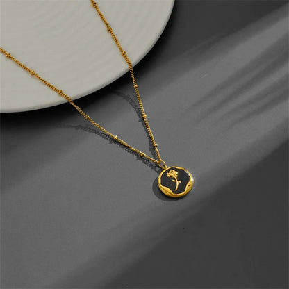 Titanium Steel 18K Gold Plated Elegant Plating Flower Acrylic Pendant Necklace