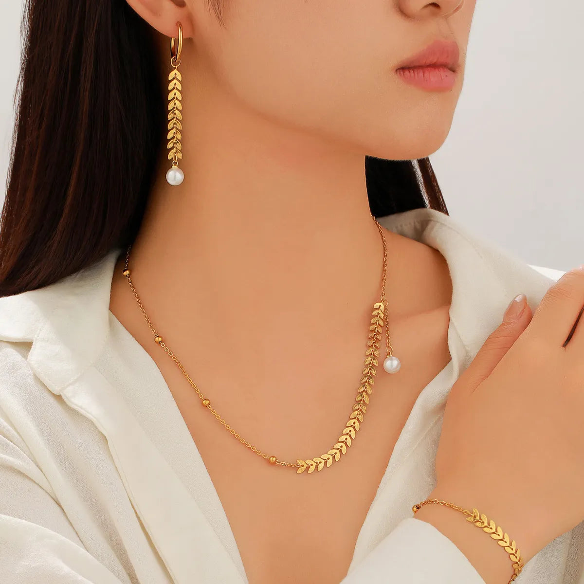 Elegant Formal Artistic Pearl Grain 304 Stainless Steel Synthetic Resin 18K Gold Plated Women'S Jewelry Set