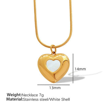 Elegant Formal Simple Style Heart Shape Titanium Steel Plating Inlay Shell 18k Gold Plated Earrings Necklace