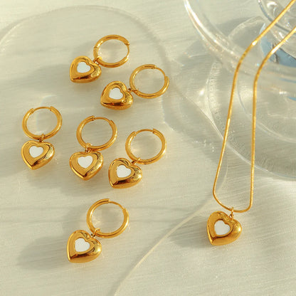 Elegant Formal Simple Style Heart Shape Titanium Steel Plating Inlay Shell 18k Gold Plated Earrings Necklace