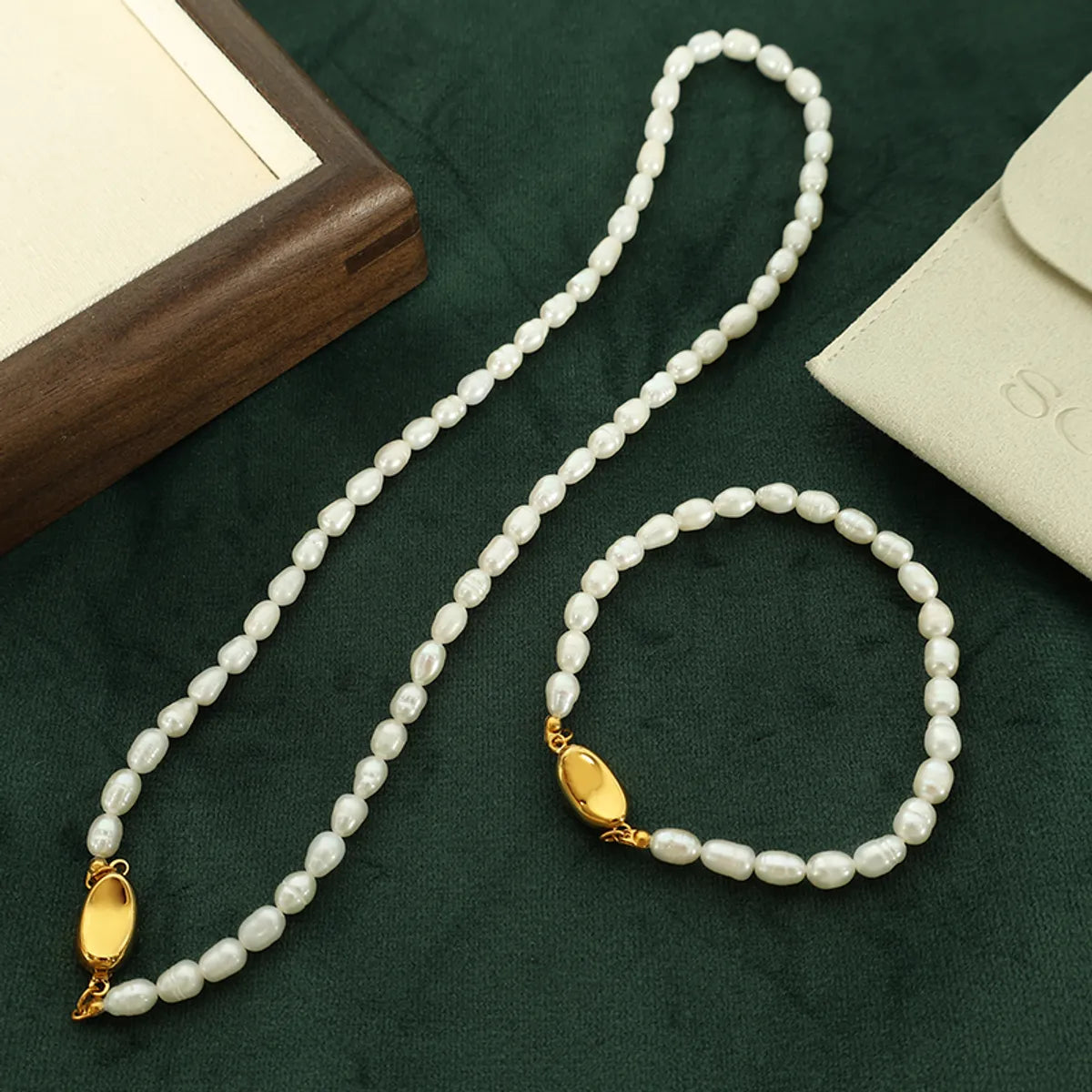 Elegant Formal Simple Style Round Freshwater Pearl Titanium Steel Beaded Plating 18k Gold Plated Bracelets Necklace