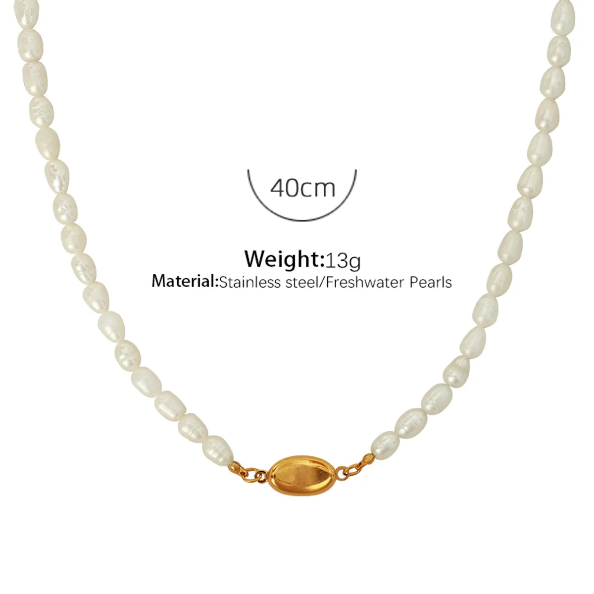 Elegant Formal Simple Style Round Freshwater Pearl Titanium Steel Beaded Plating 18k Gold Plated Bracelets Necklace