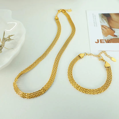 Elegant Formal Simple Style Solid Color Titanium Steel Plating Braid Hollow Out 18k Gold Plated Bracelets Necklace