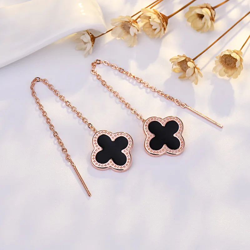 Elegant Four Leaf Clover Copper Gold Plated Earrings 1 Pair