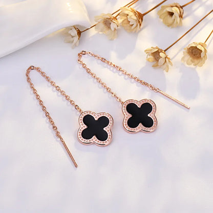 Elegant Four Leaf Clover Copper Gold Plated Earrings 1 Pair