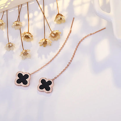 Elegant Four Leaf Clover Copper Gold Plated Earrings 1 Pair