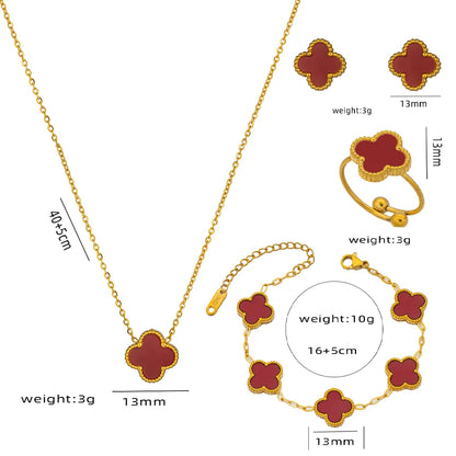 Wholesale Jewelry Elegant Four Leaf Clover Titanium Steel Gold Plated Necklace