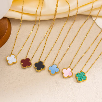 Wholesale Jewelry Elegant Four Leaf Clover Titanium Steel Gold Plated Necklace