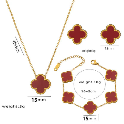 Wholesale Jewelry Elegant Four Leaf Clover Titanium Steel Gold Plated Necklace