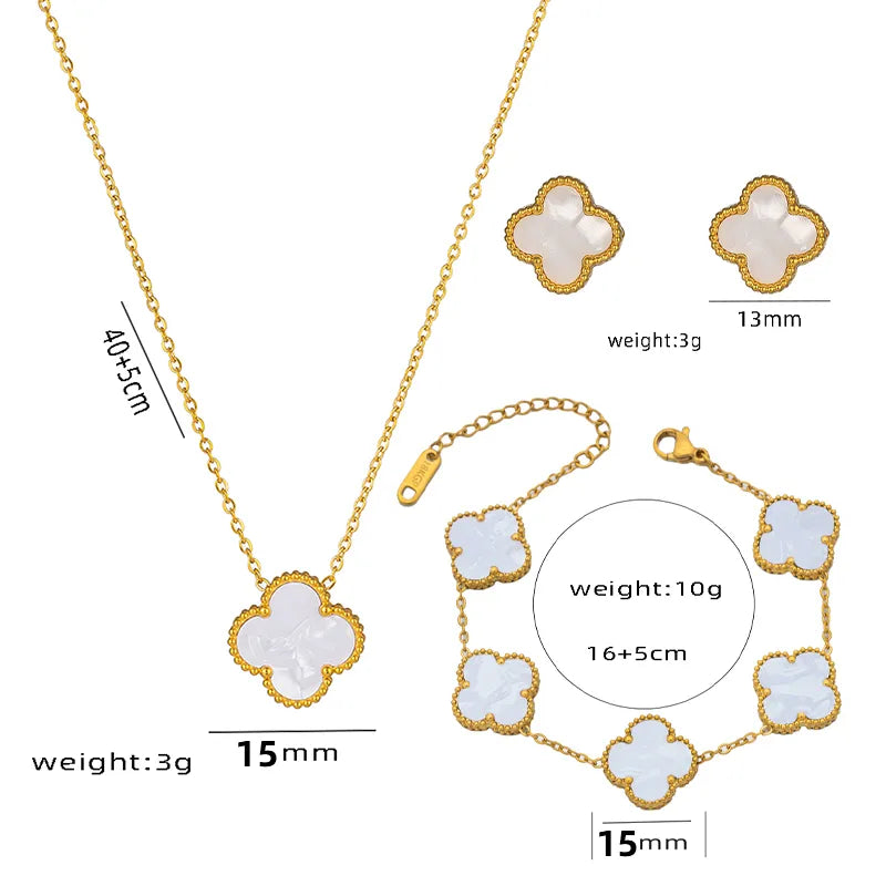 Wholesale Jewelry Elegant Four Leaf Clover Titanium Steel Gold Plated Necklace