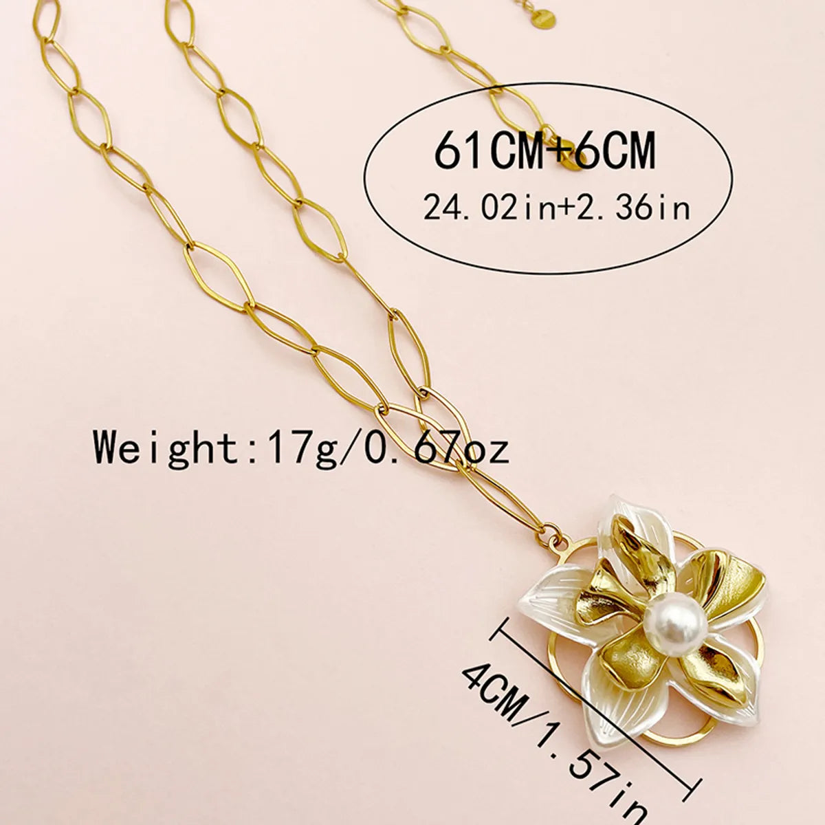 Elegant French Style Flower Stainless Steel Plating Inlay Artificial Pearls Gold Plated Pendant Necklace