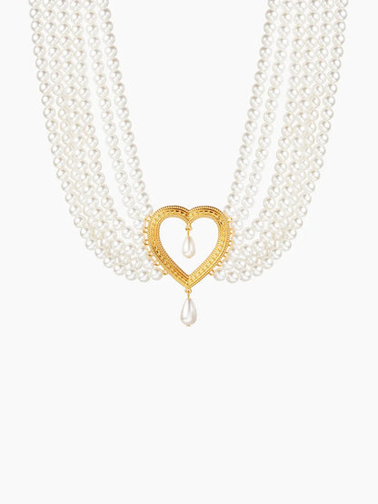 Elegant French Style Heart Shape Imitation Pearl Alloy Beaded 18K Gold Plated Women'S Layered Necklaces