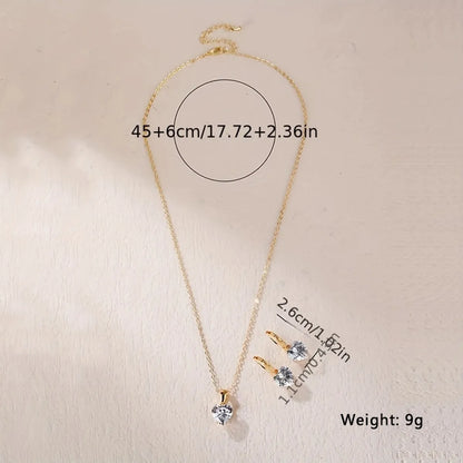 Elegant French Style Heart Shape Stainless Steel Plating Inlay Zircon Gold Plated Pendant Necklace