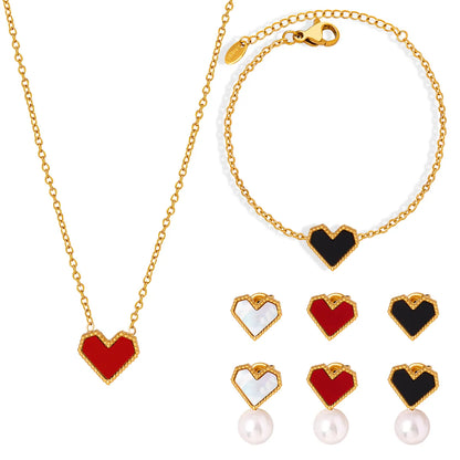 Wholesale Elegant French Style Heart Shape Titanium Steel Plating Inlay 18k Gold Plated Acrylic Shell Bracelets Earrings Necklace