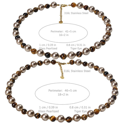 Elegant French Style Round 316L Stainless Steel  Artificial Pearl Natural Stone Wholesale Necklace