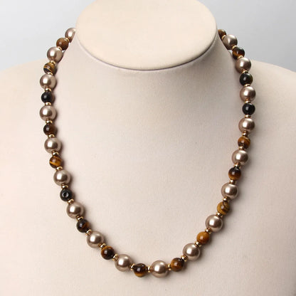 Elegant French Style Round 316L Stainless Steel  Artificial Pearl Natural Stone Wholesale Necklace