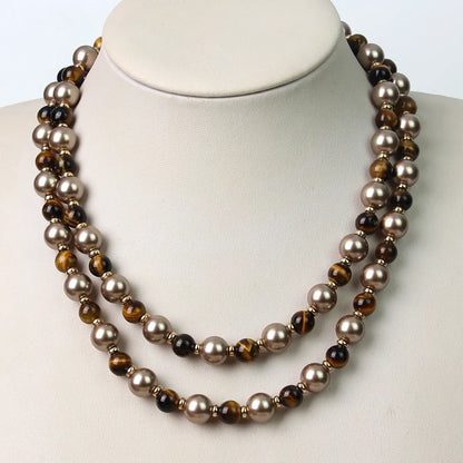 Elegant French Style Round 316L Stainless Steel  Artificial Pearl Natural Stone Wholesale Necklace