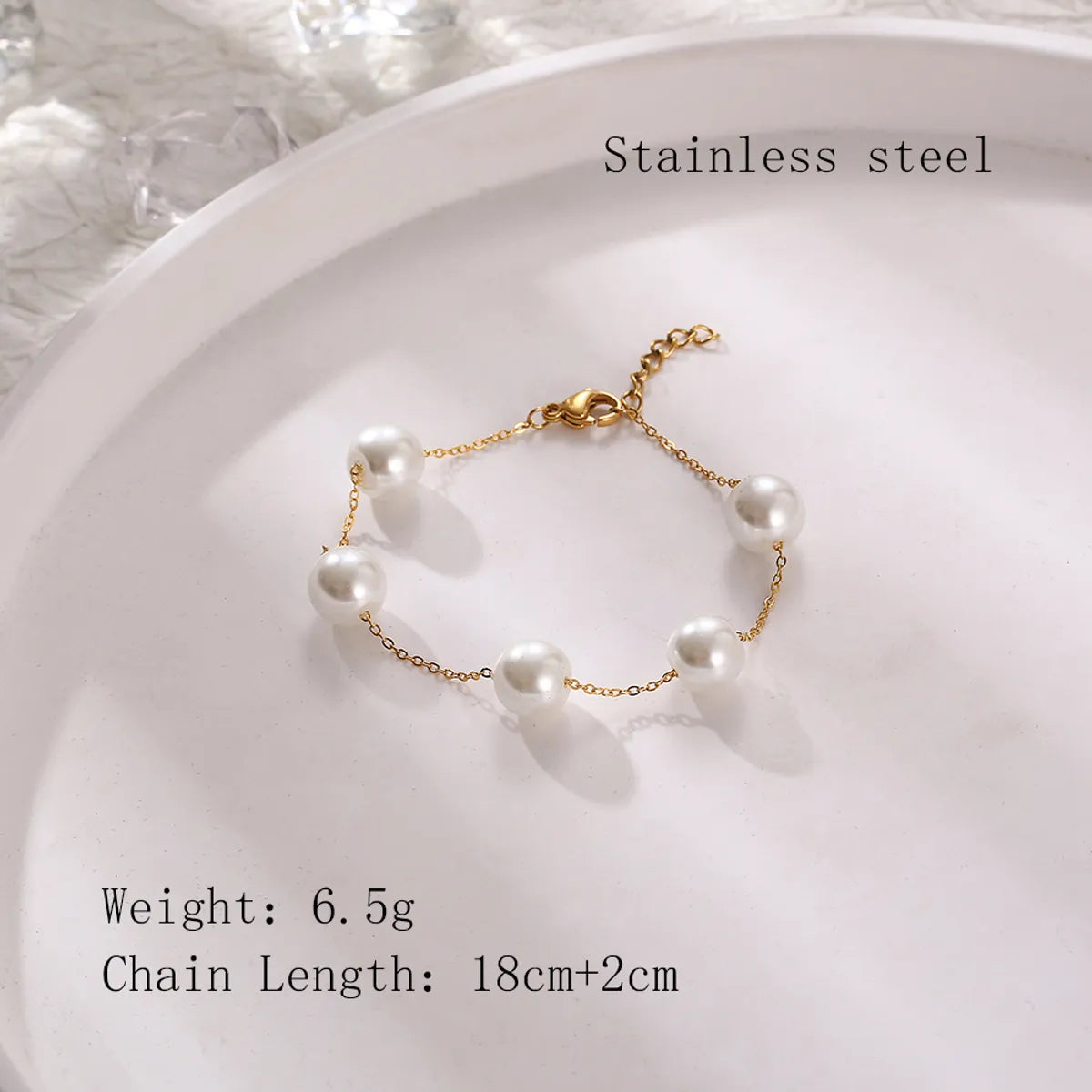 Elegant French Style Simple Style Round Stainless Steel Pearl Plating 18k Gold Plated Bracelets