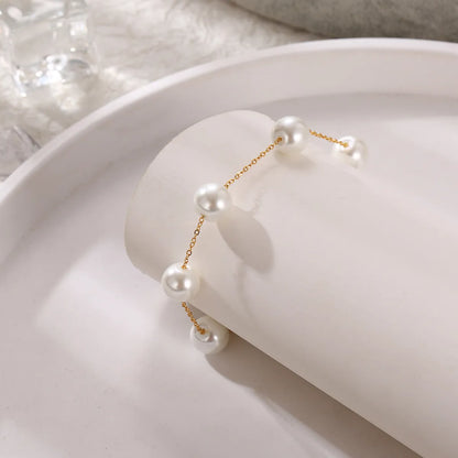 Elegant French Style Simple Style Round Stainless Steel Pearl Plating 18k Gold Plated Bracelets