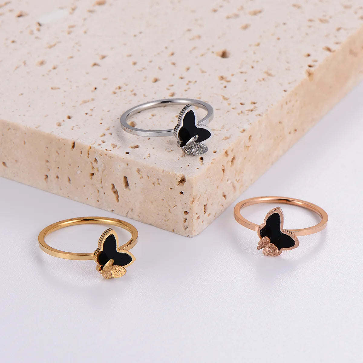 Elegant Funny Butterfly Stainless Steel Plating 18k Gold Plated Rose Gold Plated Rings