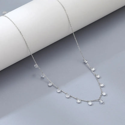 Elegant Gem Water Droplets Sterling Silver Inlay Zircon White Gold Plated Necklace