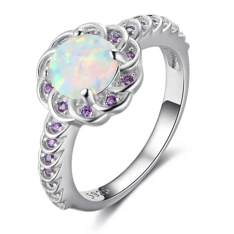 Elegant Geometric Alloy Inlay Rhinestones Opal Women'S Rings