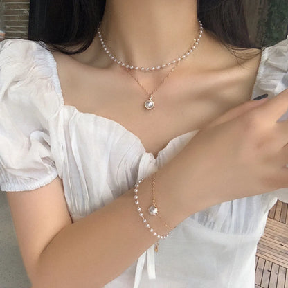 Elegant Geometric Alloy Pearl Plating Bracelets Necklace