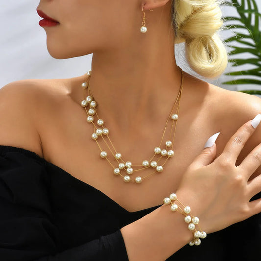 Elegant Geometric Alloy Plating Artificial Pearls Women's Bracelets Earrings Necklace 1 Set