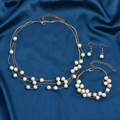 Elegant Geometric Alloy Plating Artificial Pearls Women's Bracelets Earrings Necklace 1 Set