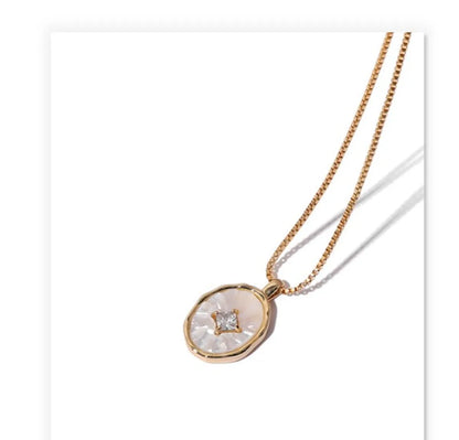 Elegant Geometric Copper Plating Shell Zircon Pendant Necklace