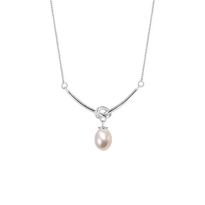 Elegant Geometric Freshwater Pearl Sterling Silver Pendant Necklace