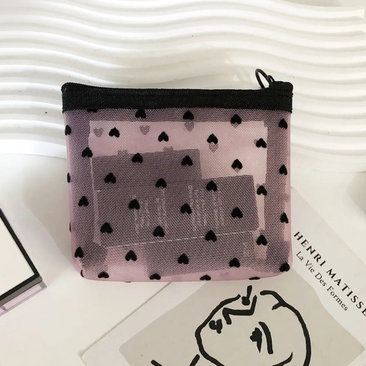 Elegant Geometric Heart Shape Polyester Square Makeup Bags