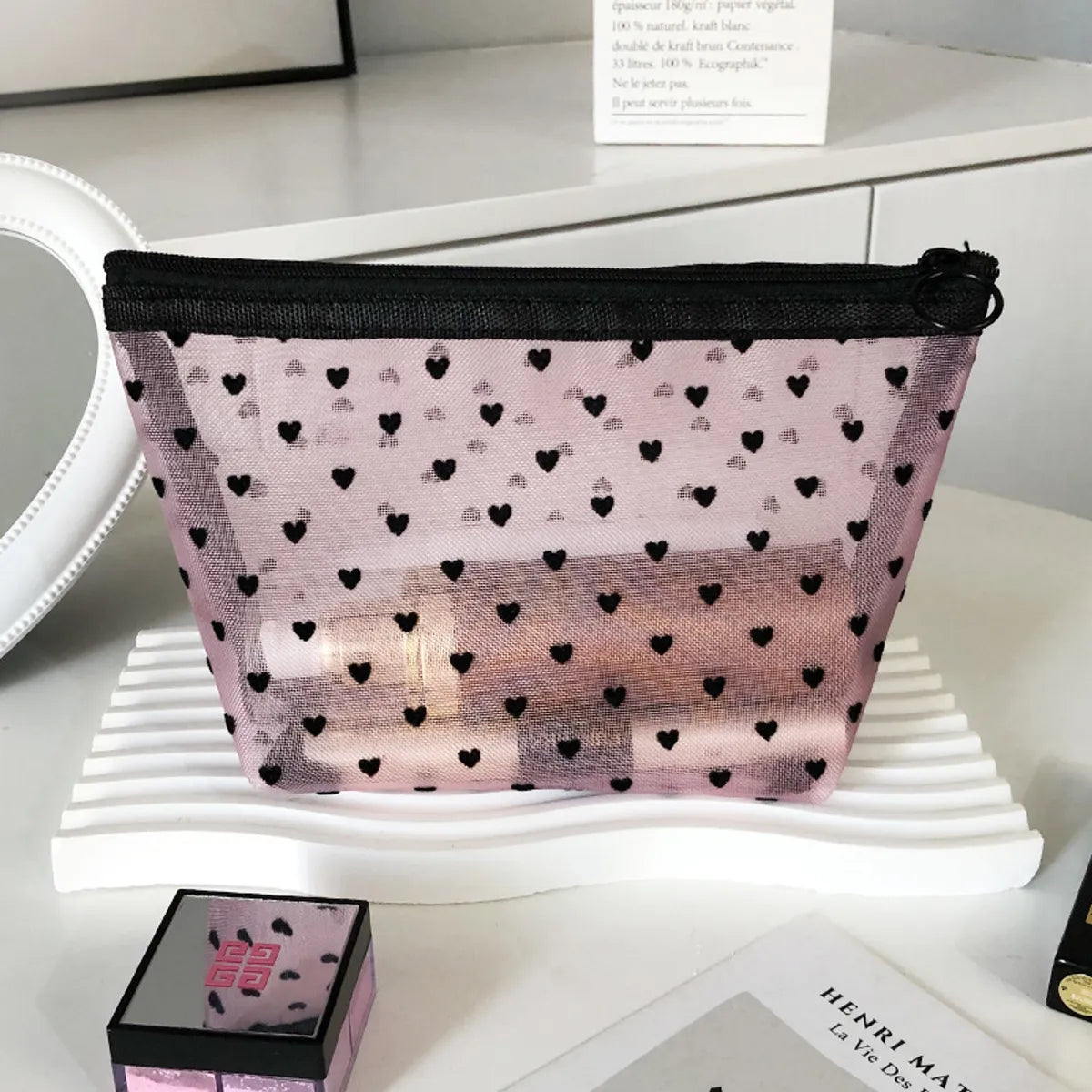 Elegant Geometric Heart Shape Polyester Square Makeup Bags