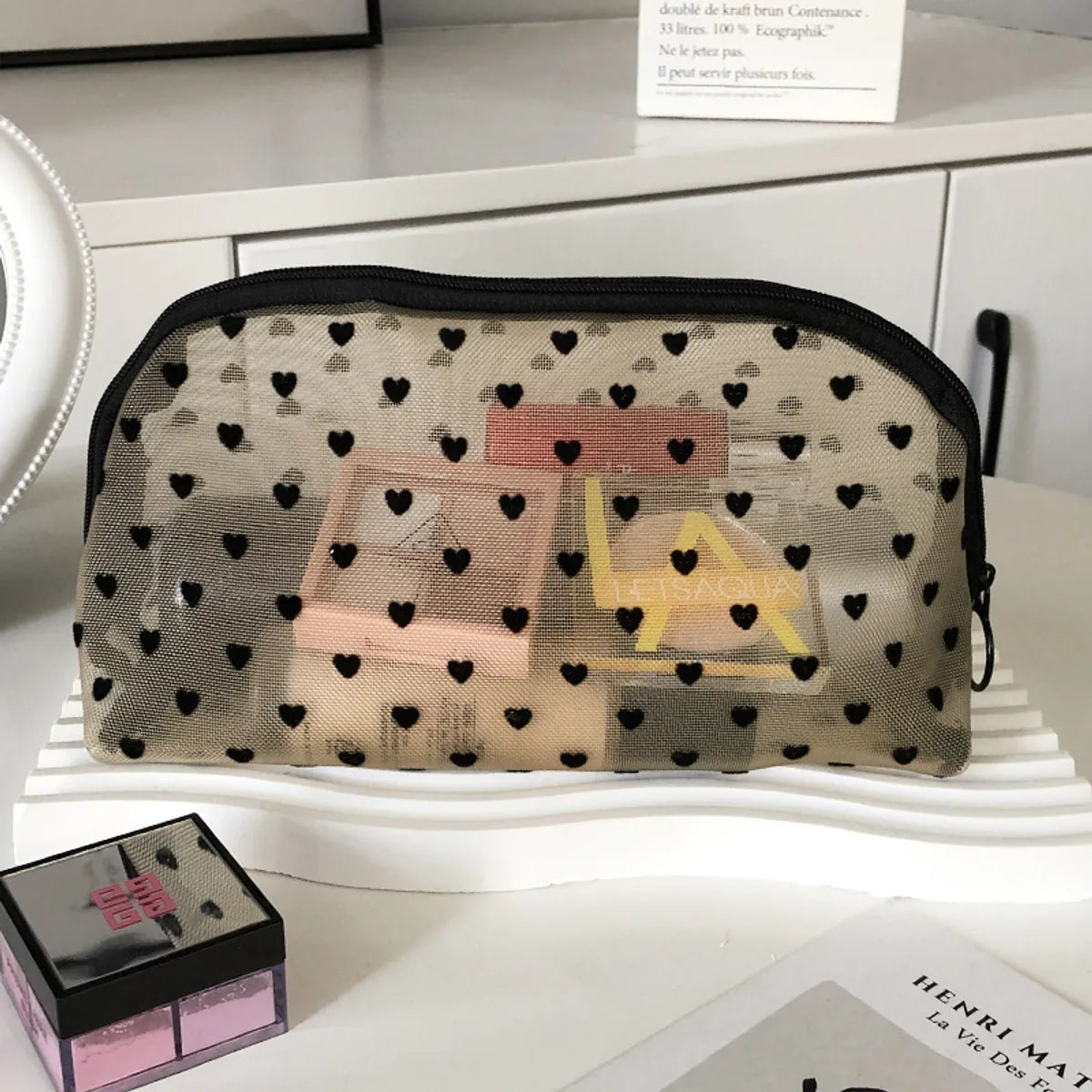 Elegant Geometric Heart Shape Polyester Square Makeup Bags