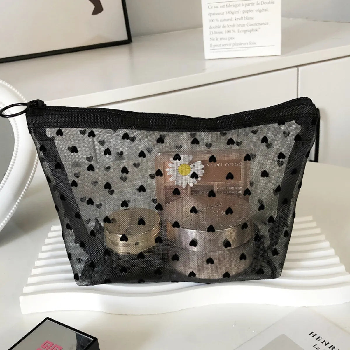 Elegant Geometric Heart Shape Polyester Square Makeup Bags