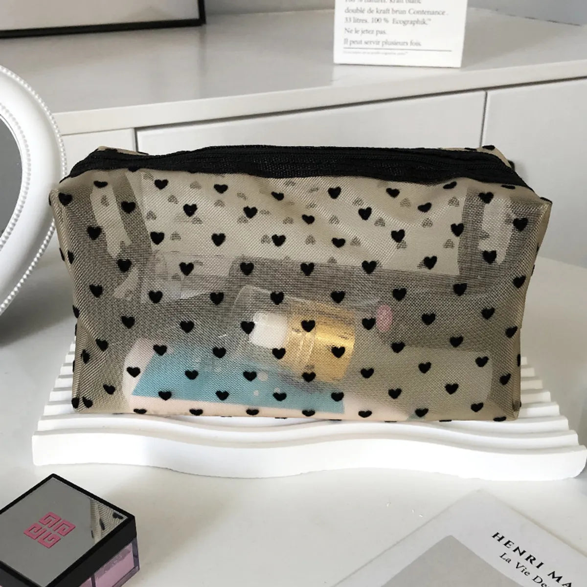 Elegant Geometric Heart Shape Polyester Square Makeup Bags