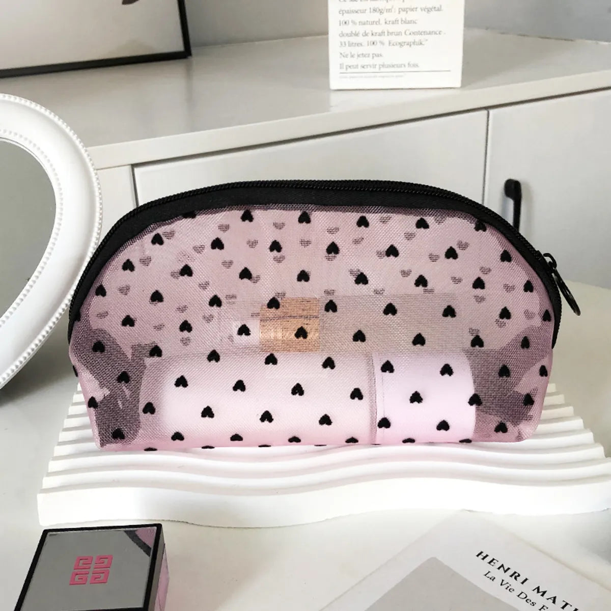 Elegant Geometric Heart Shape Polyester Square Makeup Bags