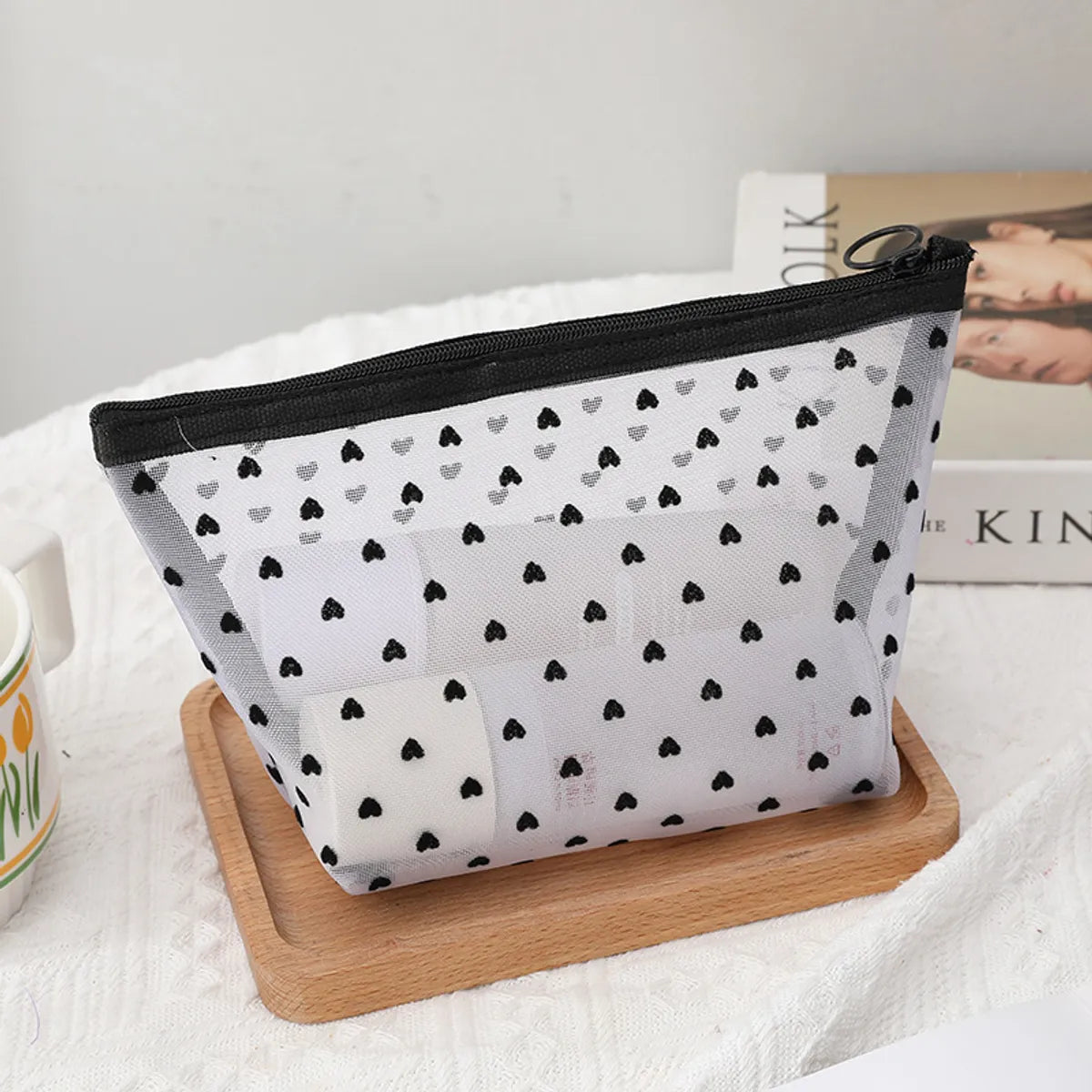 Elegant Geometric Heart Shape Polyester Square Makeup Bags