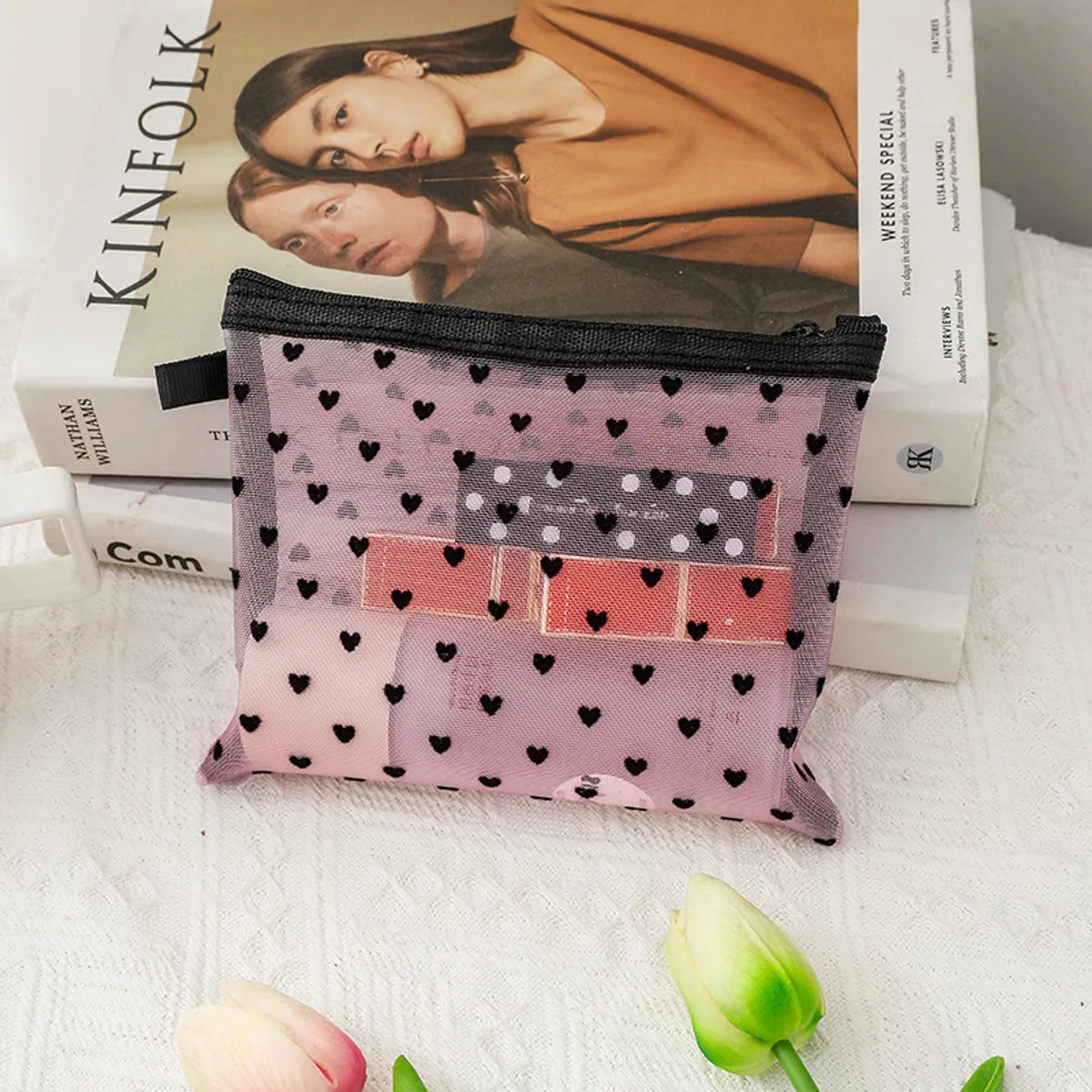 Elegant Geometric Heart Shape Polyester Square Makeup Bags