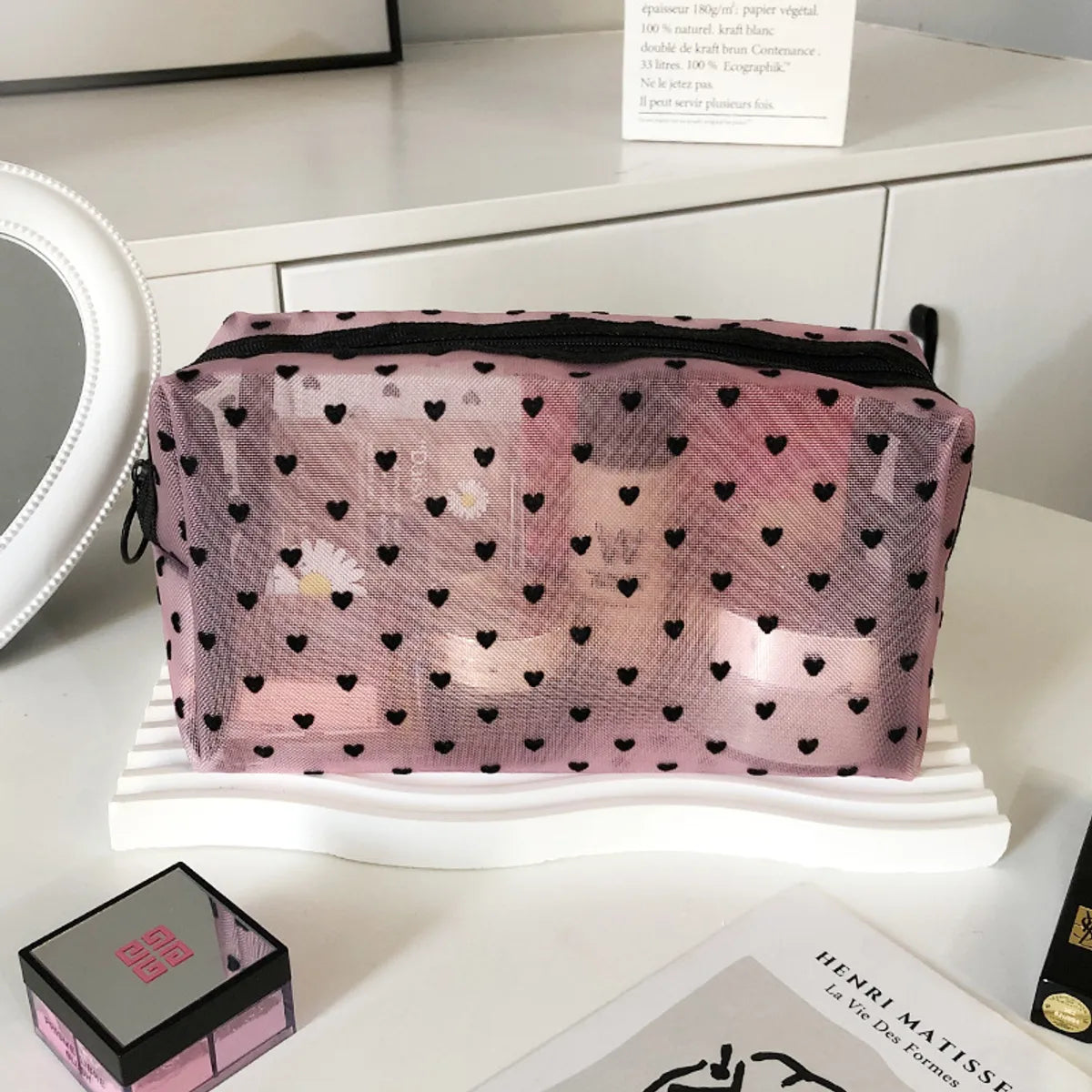 Elegant Geometric Heart Shape Polyester Square Makeup Bags