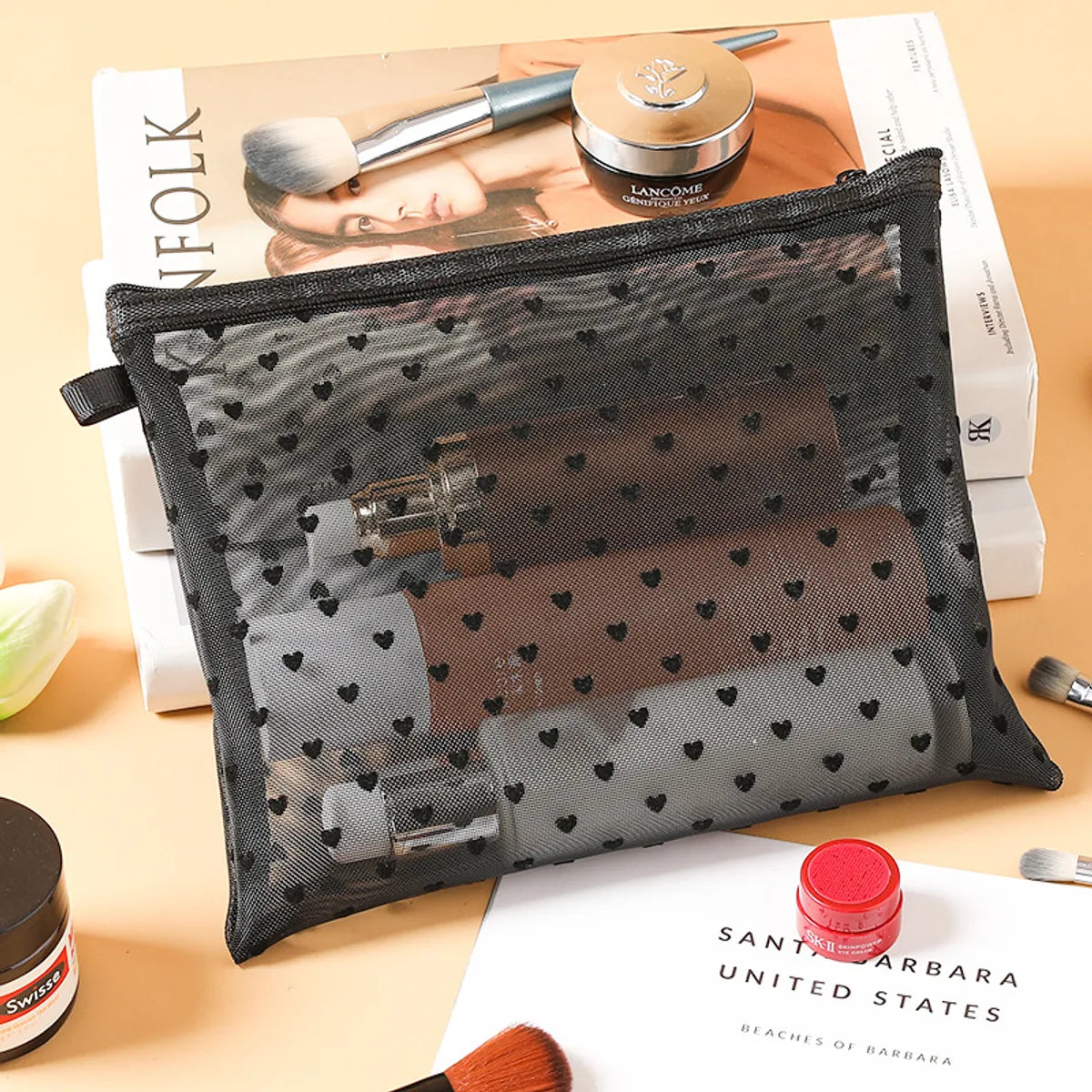 Elegant Geometric Heart Shape Polyester Square Makeup Bags