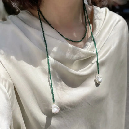 Elegant Geometric Solid Color Imitation Pearl Green Pointed Crystal Wholesale Necklace