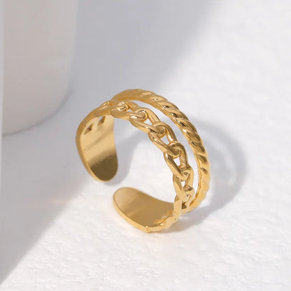 Elegant Geometric Stainless Steel Chain Open Ring